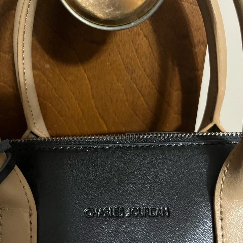 CHARLES JOURDAN PARIS NWT Black and Tan Leather Dome Satchel never carried - Picture 15 of 16